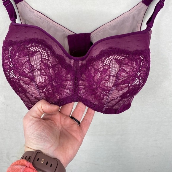 Torrid Lightly Lined Full Coverage Balconette Lace Bra Maroon Pink Size 38D - Picture 2 of 4